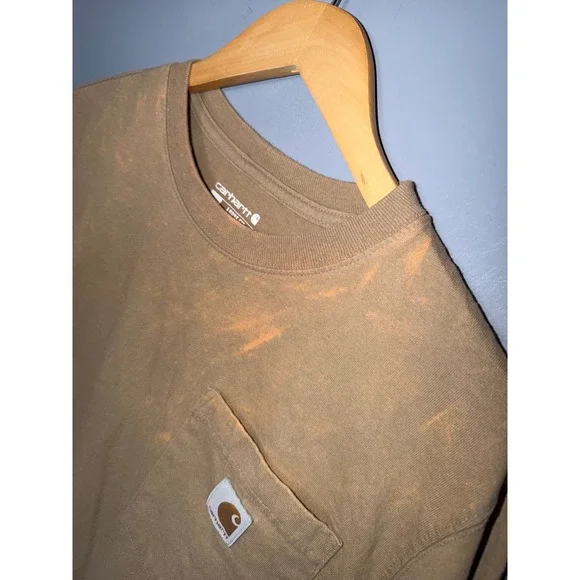 Carhartt Loose Fit Pocket T-Shirt Mens Small Tan Brown Distressed Workwear - Picture 5 of 6